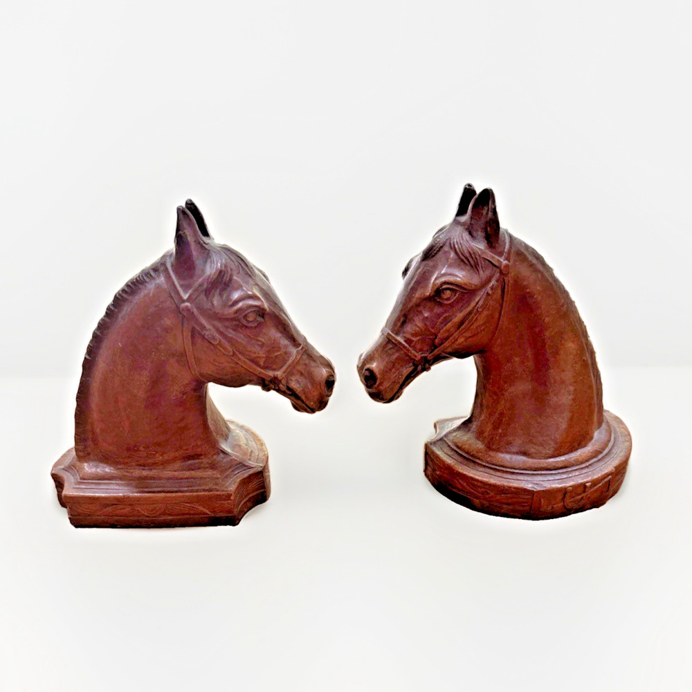 Syroco Horse Head Bookends Wood Resin Composite Mold Equestrian Vintage Decor